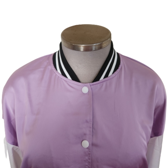 LAVENDER SATIN ☆ BASEBALL STYLE ☆ CROPPED LIGHTWEIGHT JACKET ☆ NWT - Picture 3 of 6